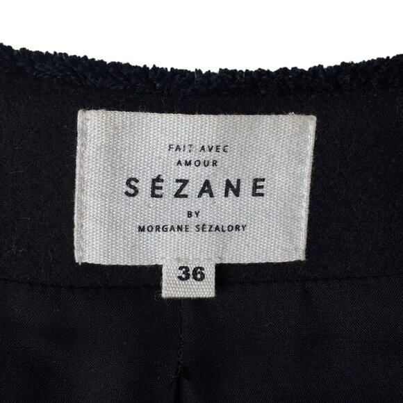 Sezane Black Wool Fringe Jacket Size 36 - Picture 6 of 7